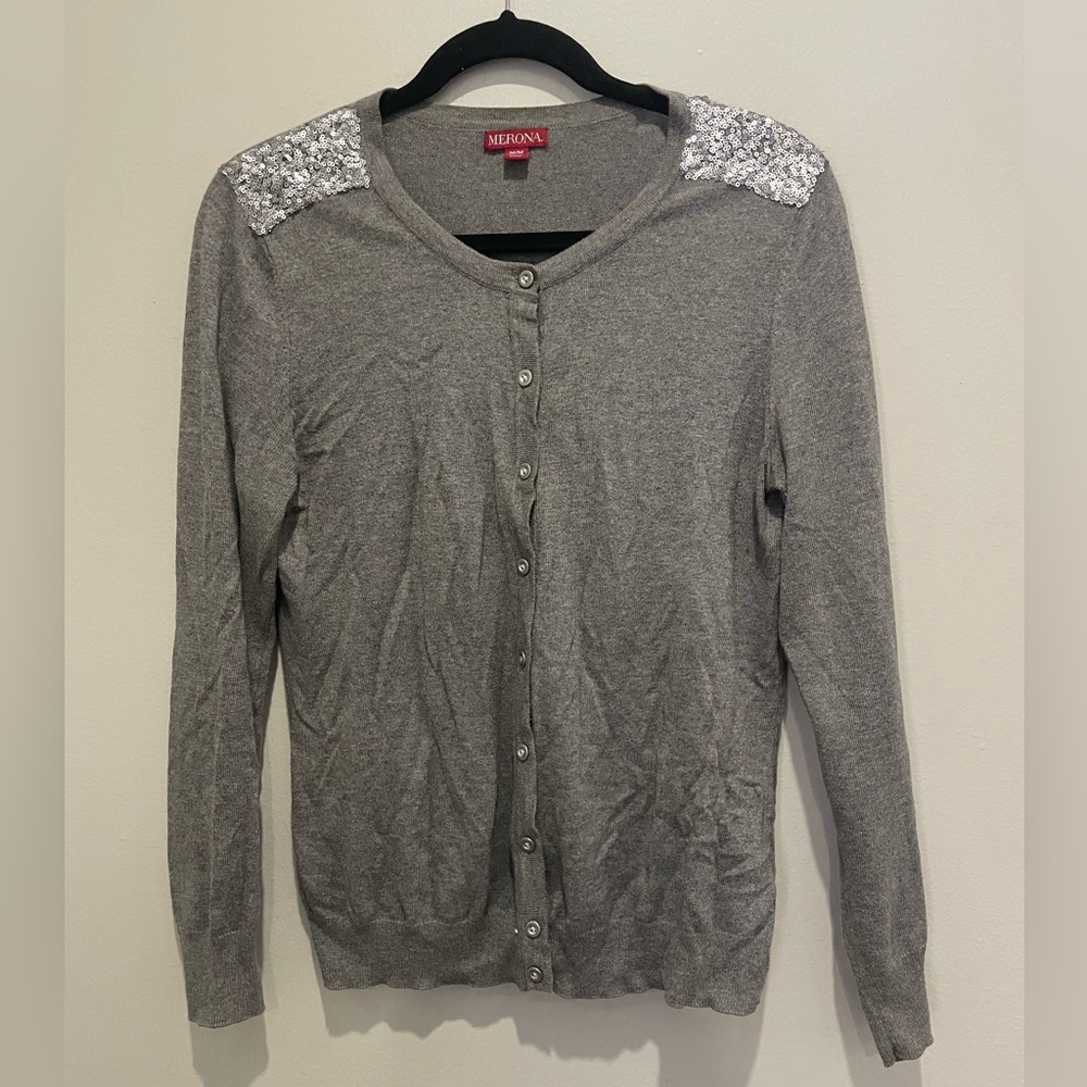[Merona] Gray Women's Cardigan Sweater with Sequin Detail - Size M